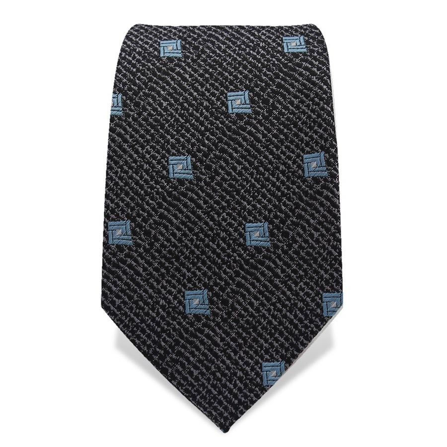Krawatte 7,5 cm Meliert mit Quadrat, Schwarz / Grau / Hellblau