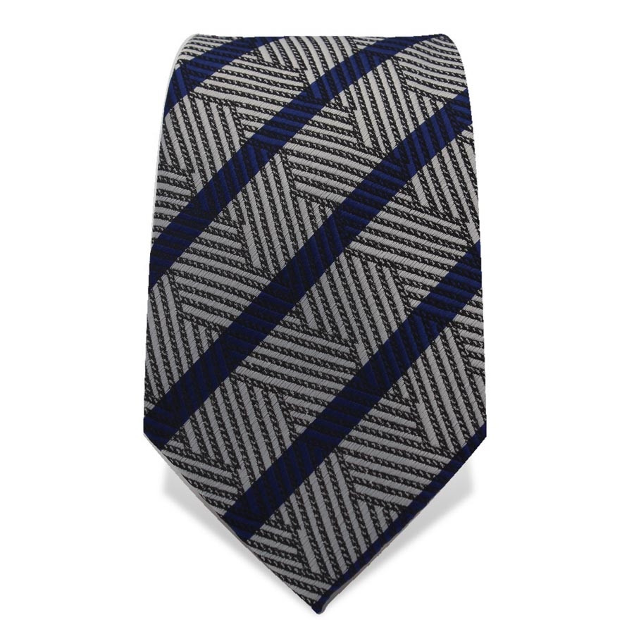 Krawatte 7,5 cm Fein gewebtes 'Artist' Muster, Streifen, Grau / Schwarz / Blau