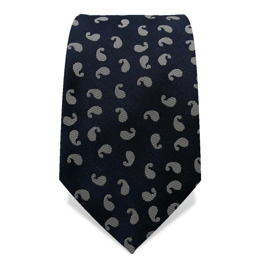 Krawatte 7,5 cm Grafisches Paisley, Nachtblau-Schwarz / Grau