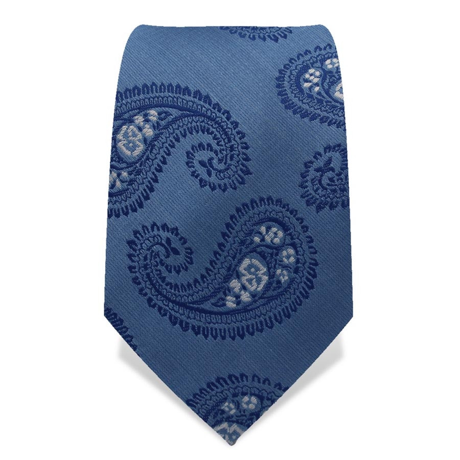 Krawatte 7,5 cm Großes Paisley, Stahl-Blau / Blau / Weiß