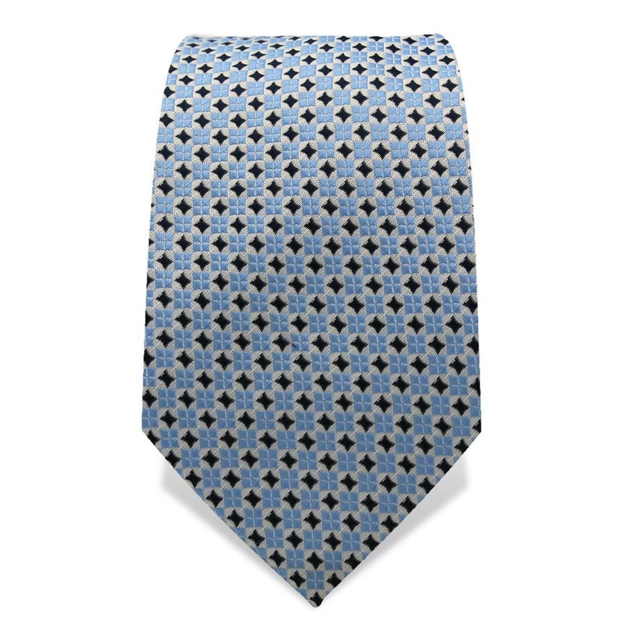 Krawatte 7,5 cm Feines Webmuster, Hellblau / Schwarz / Weiß