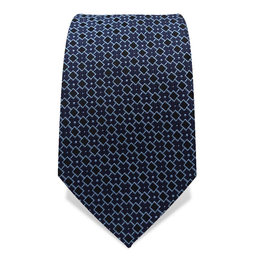 Krawatte 7,5 cm Feines Webmuster Quadrate, Dunkelblau / Hellblau