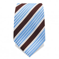 Krawatte 8,5 cm Streifenvariation, Braun / Weiß / Blau