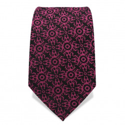 Krawatte 7,5 cm Feines Webmuster Ornamente, Schwarz / Pink