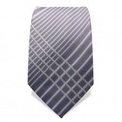Krawatte 7,5 cm Artist gekreuzte Streifen, fein gewebt, Weiß / Hellblau / Braun