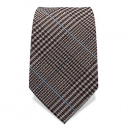 Krawatte 7,5 cm Klassisches feines Karo, Braun / Weiß / Hellblau