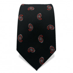 Krawatte 7,5 cm Klassisches Paisley, Schwarz / Rot / Weiß