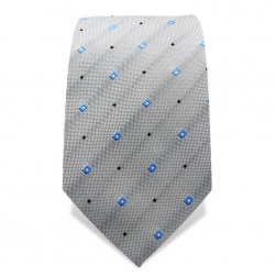 Krawatte 7,5 cm Feines Webmuster Rechtecke und Punkte, Grau / Hellblau / Schwarz