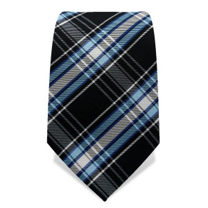 Krawatte 7,5 cm Klassisches Schotten-Karo, Schwarz / Hellblau / Weiß