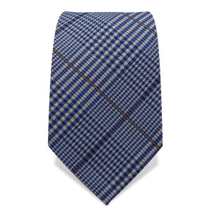 Krawatte 7,5 cm Klassisches feines Karo, Weiß / Hellblau / Braun